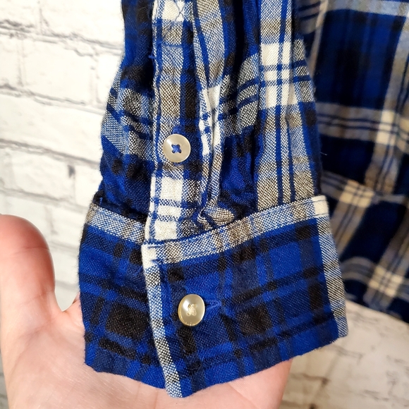 American Eagle Outfitters Blue Boyfriend Fit Flannel Long Sleeve Shirt Size M - Picture 5 of 11